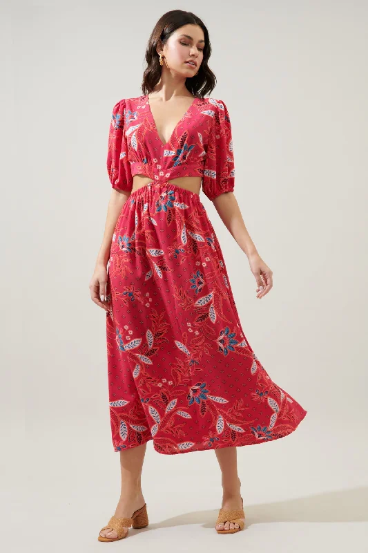 Midi Dresses for stylish fall dinner parties-Sable Paisley Terranea Cut Out Midi Dress