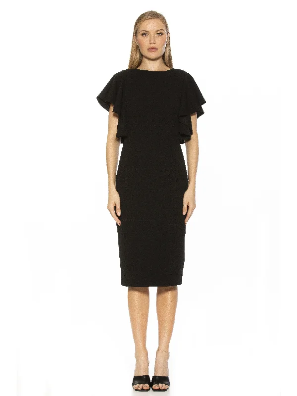 Midi Dresses for chic anniversary fall events-Luna Flutter Sleeves Dress