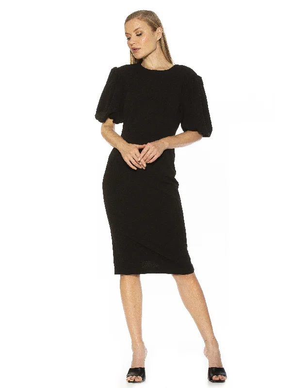 Midi Dresses for trendy spring garden family gatherings-Nova Bubble Sleeve Dress