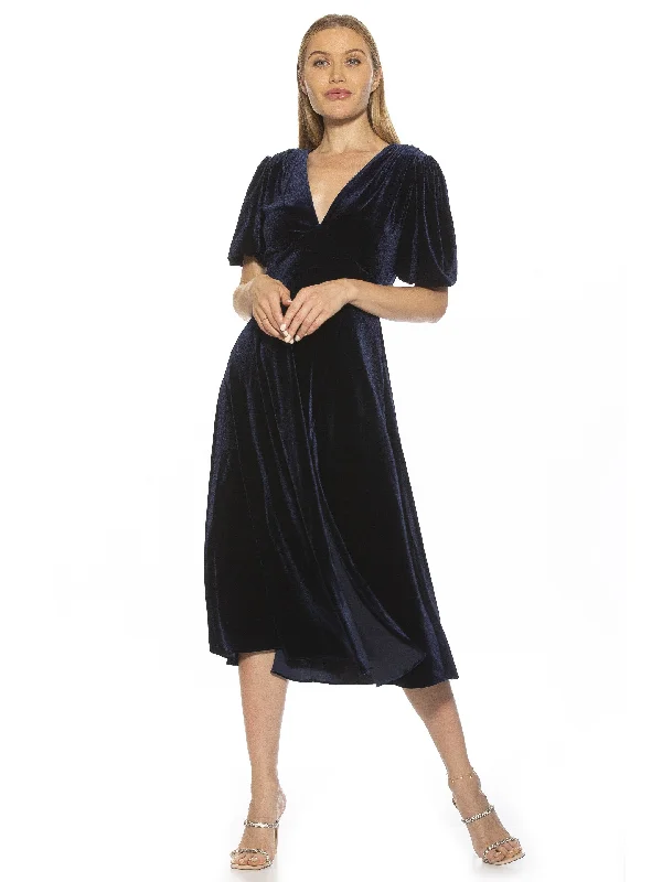 Midi Dresses for spring evening dinners-Nola Velvet Midi Dress