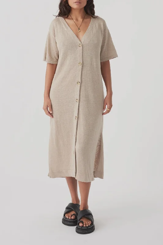 Midi Dresses for fall chic dinner parties-Julia Midi Dress - Taupe