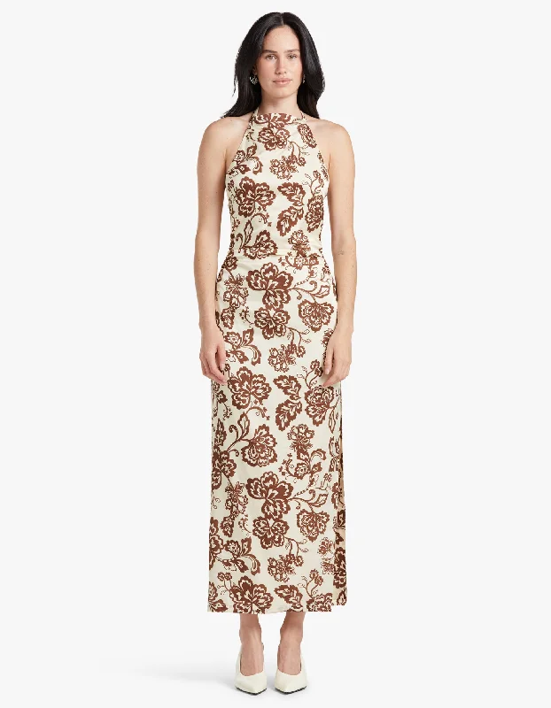 Midi Dresses for chic family get-togethers-Robbie Midi Dress - Cream Chocolate Floral