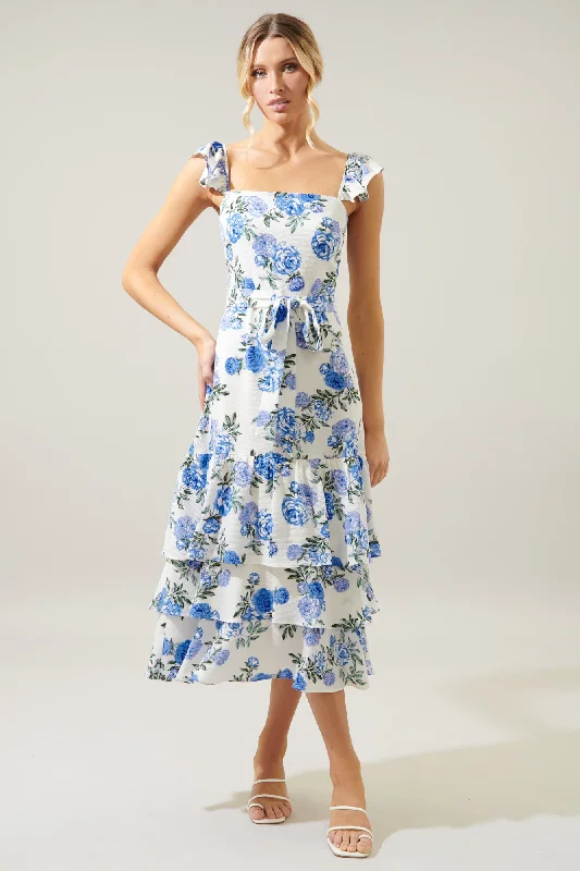 Midi Dresses for stylish casual brunch-Inessa Floral Guayana Tiered Midi Dress