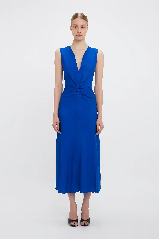 Midi Dresses for romantic fall family events-Exclusive Sleeveless Gathered Waist Midi Dress In Palace Blue