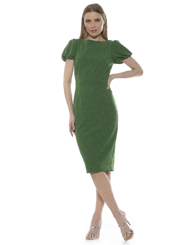 Midi Dresses for elegant spring picnic events-Odette Puff Sleeves Dress