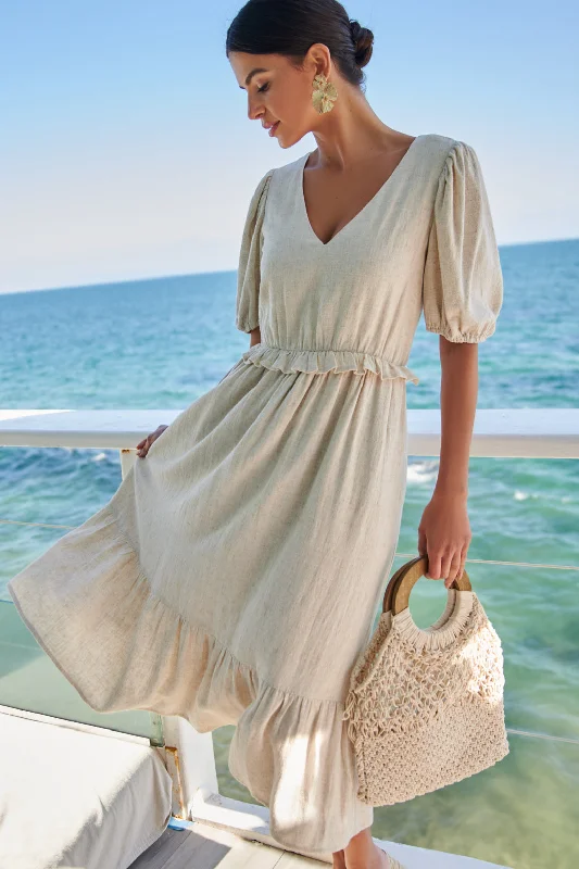 Midi Dresses for family garden wedding parties-Saint Tropez Millie Puff Sleeve Midi Dress