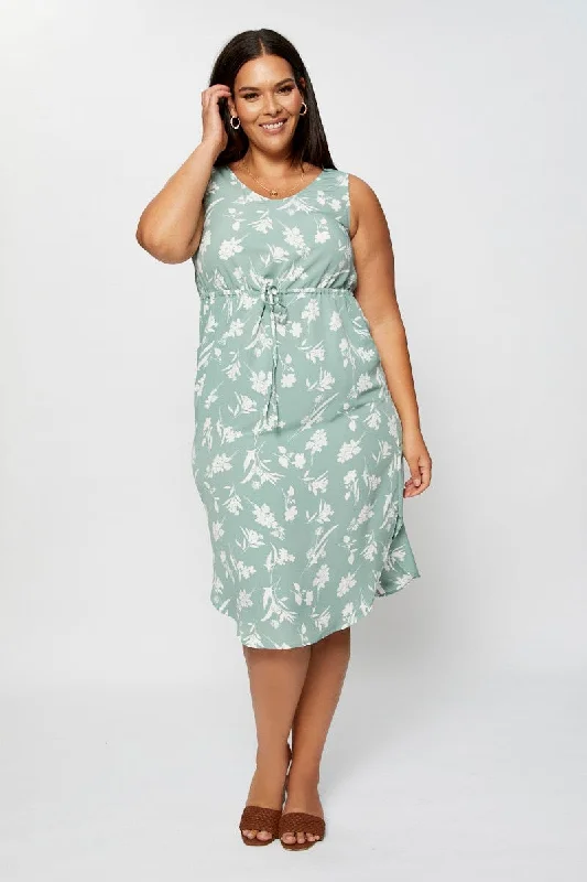 Midi Dresses for elegant holiday celebrations-Floral Print Midi Dress Round Neck Sleeveless