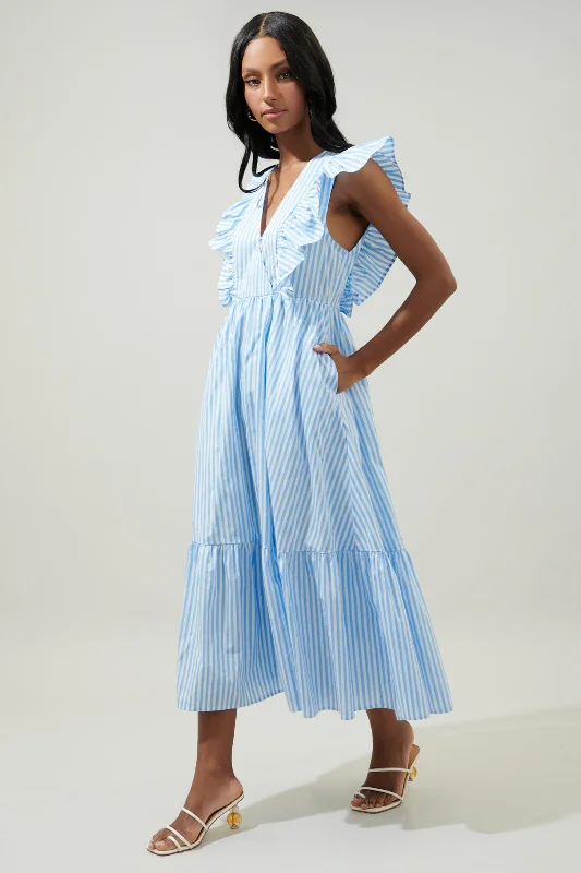 Midi Dresses for family spring celebrations-Striped Fairness Poplin Surplice Midi Dress