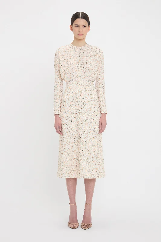 Midi Dresses for family reunion spring celebration dinners-Long Sleeve Dolman Midi Dress In Floral Ovation Peach