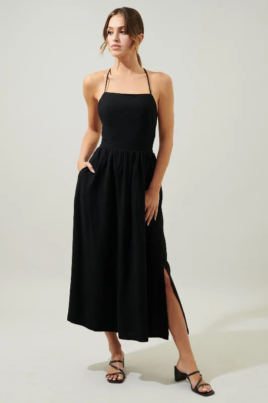 Midi Dresses for family reunion dinner-Aisha Open Back Lace Up Midi Dress