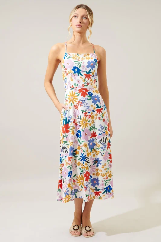 Midi Dresses for casual romantic dinners-Ojai Floral Booker Cross Back Midi Dress