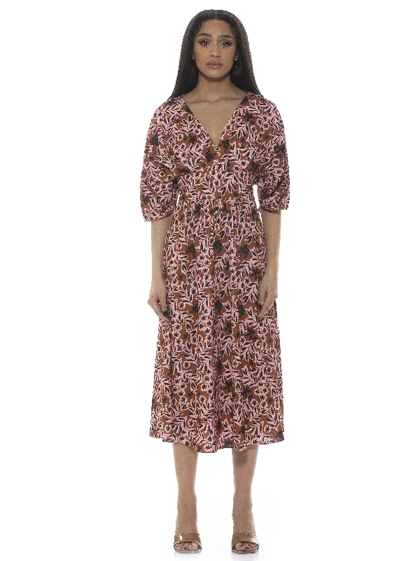 Midi Dresses for spring family picnic gatherings-August Spilt Sleeves Dress