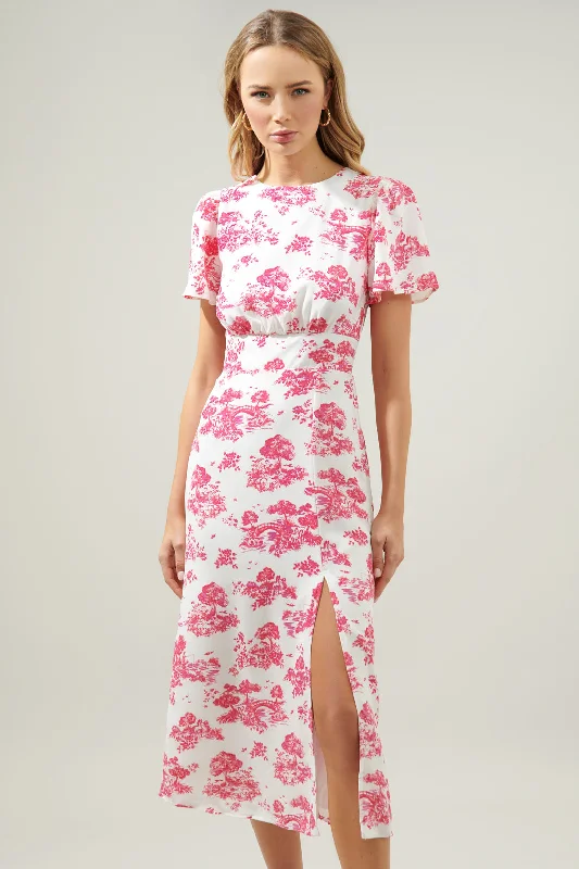 Midi Dresses for trendy fall picnic celebrations-Ainsley Meadow Toile Bloom Midi Dress