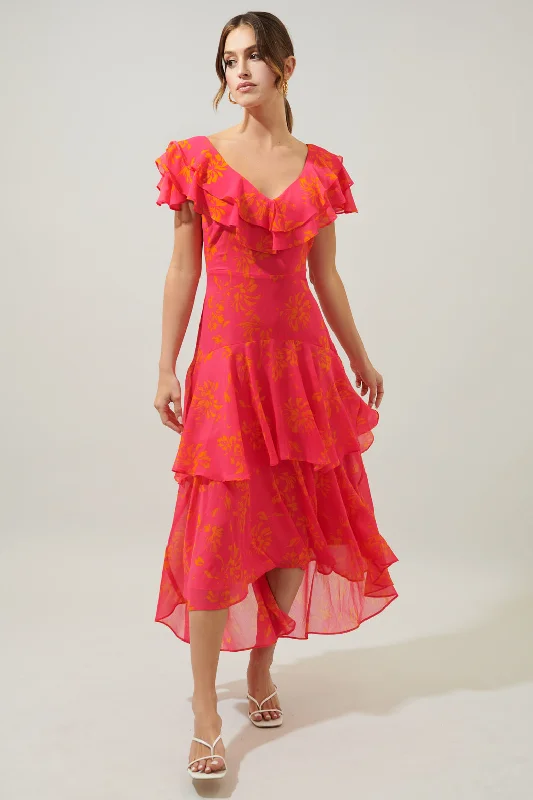 Midi Dresses for romantic anniversary dinners-Sunburst Ruffle Tiered Sinclair Midi Dress