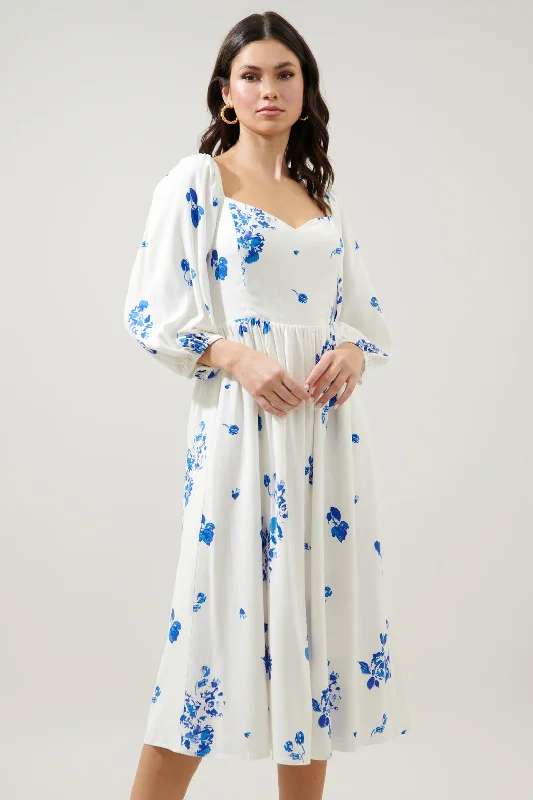 Midi Dresses for romantic spring celebrations-Mildred Floral Granger Puff Sleeve Midi Dress