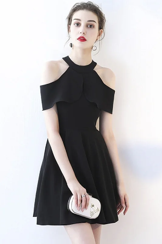 A-line Sexy Little Black Dress With Cap Sleeves And Ruching Homecoming Cocktail-334166