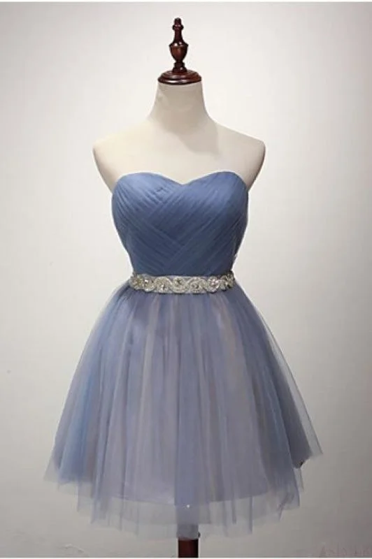 A-line Strapless Short Tulle Sash Homecoming Cocktail Party Dresses for Teens