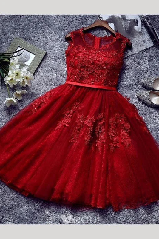 Beautiful Short Appliqued Tulle Cocktail Homecoming Dress With Sash