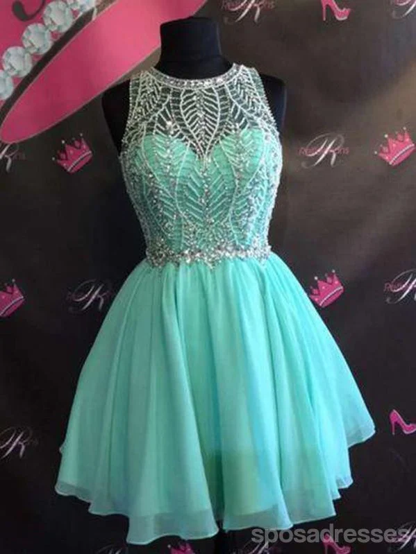 Mint Green Chiffon Beaded Short homecoming prom dresses, Custom Cocktail Dresses  CM0013