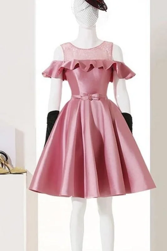 Dusty Rose Homecoming Prom Dresses Satin Cocktail Short Party Dress