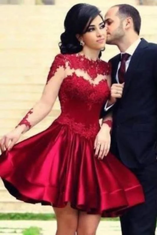 Knee Length Homecoming with Appliques Pretty Long Sleeve Cocktail Dresses