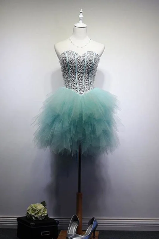 Pool Blue Sparkly Sweetheart Sequins Tulle Short Cocktail Mini Homecoming Dress