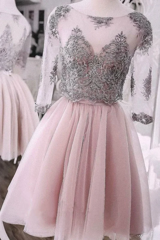 Two Pieces Short Prom Cute Lace Homecoming Dress Tulle Cocktail Dresses