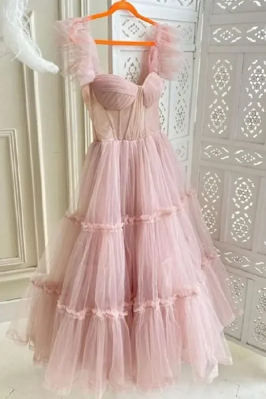 Beautiful Bead Sweetheart Tulle Dress for Women Tea Length A Line Cocktail Dresses Elegant Short Coset Prom Dresses for Teens