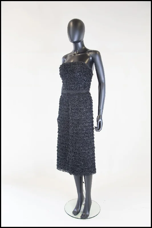 Vintage 1950s Black Fringed Cocktail Dress