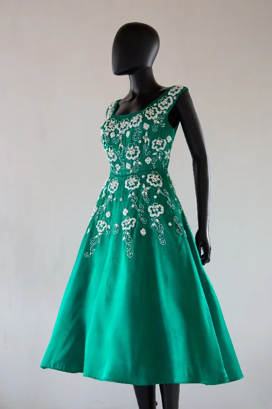 Vintage 1950s Green Beaded Cocktail Dress