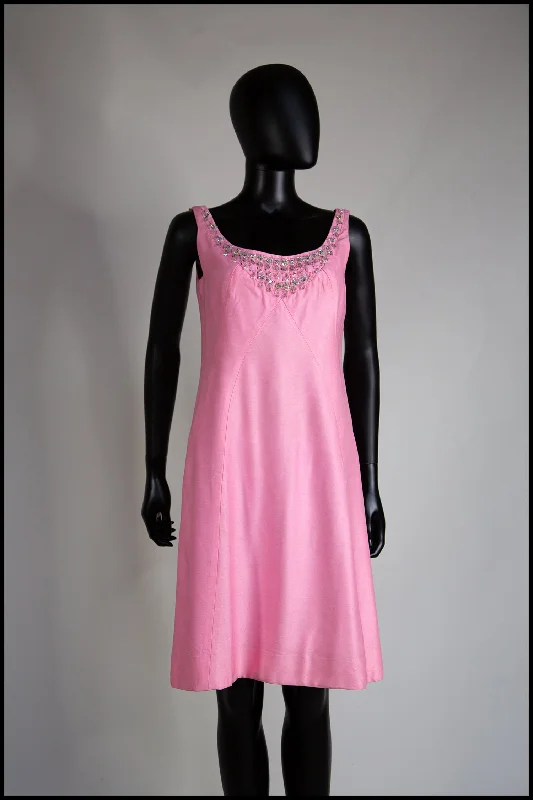 Vintage 1960s Pink Rhinestone Cocktail Dress