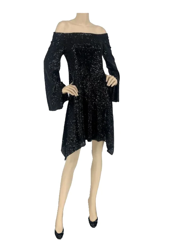 Mini Dresses for wedding guests-Black Liquid Sequin Skimmer Dress LSD6