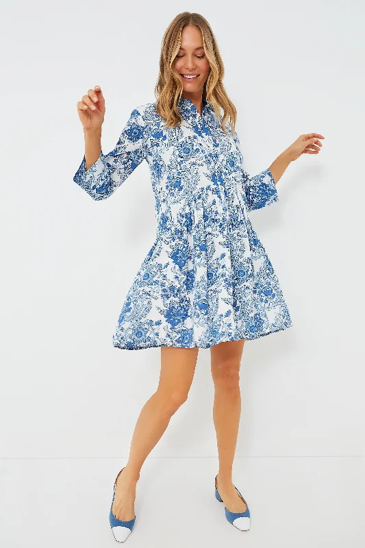 Mini Dresses with floral accents-Exclusive Blue Leticia Deauville Mini Dress