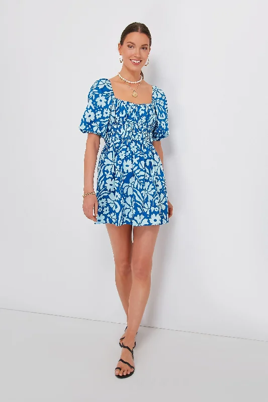 Mini Dresses for fancy dinners-Blue Sidra Floral Marinelli Mini Dress