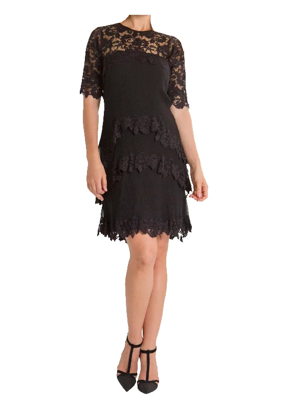 Mini Dresses for relaxed outings-French Lace Dress Black D643