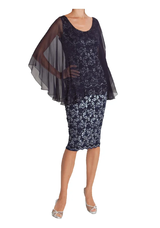 Mini Dresses for stylish office events-Liquid Silver French Lace B3000 S3000 Navy