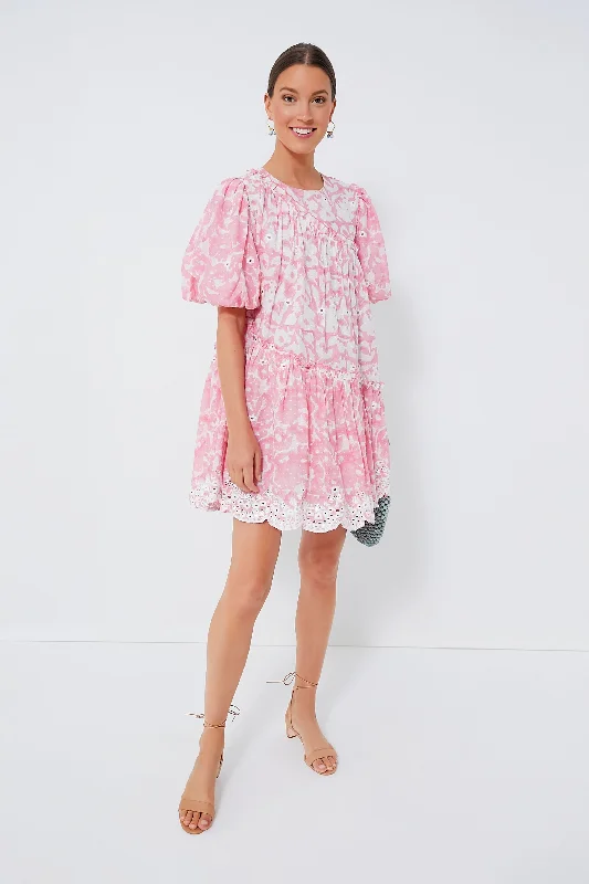 Mini Dresses for a casual chic outfit-Pink Milena Asymmetric Schiffli Mini Dress