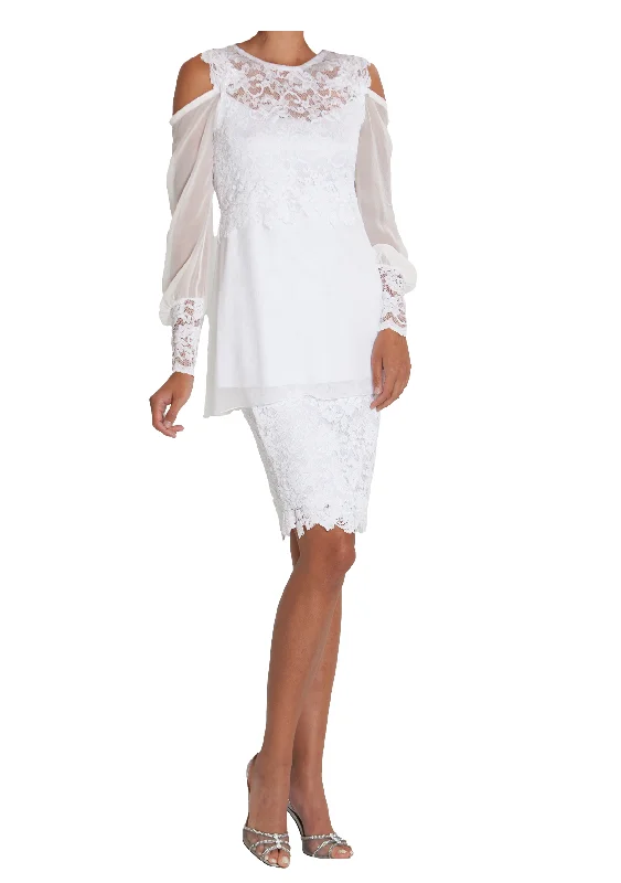 Mini Dresses for a casual chic vibe-White French Lace Blouse and Skirt B611 S610