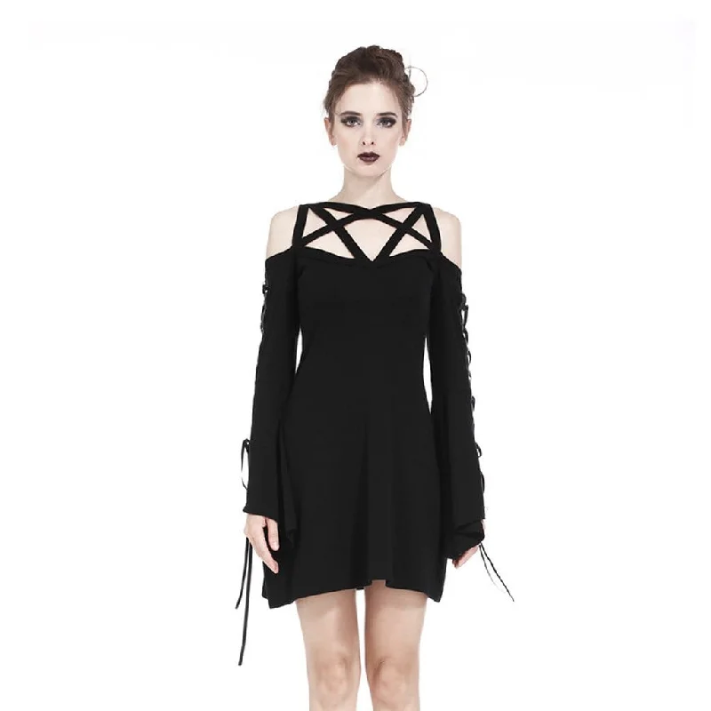 Mini Dresses with side ties-Women's Goth A-line Strappy Short Dress