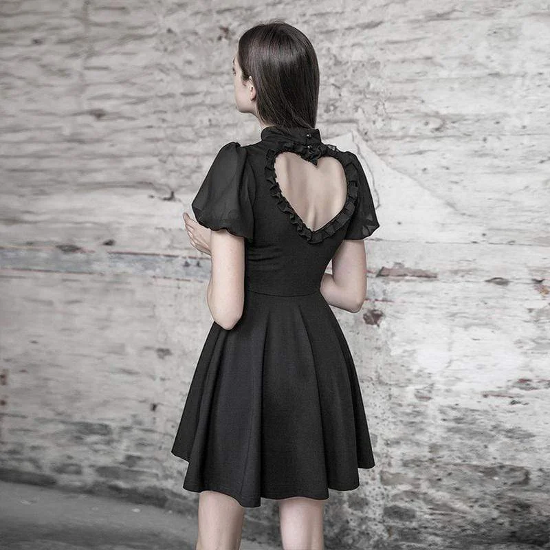 Mini Dresses with scalloped hems-Women's Goth Heart Peakaboo Back Lolita Dress