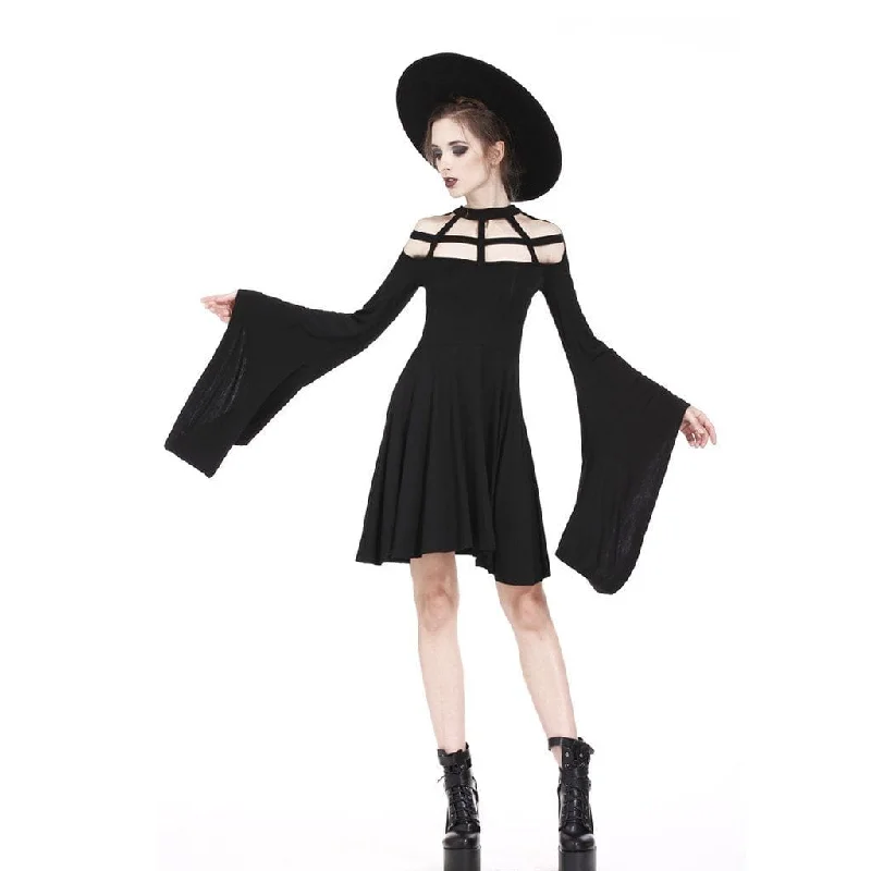 Mini Dresses for a cool city look-Women's Goth Kimono Sleeves Black Short Dress