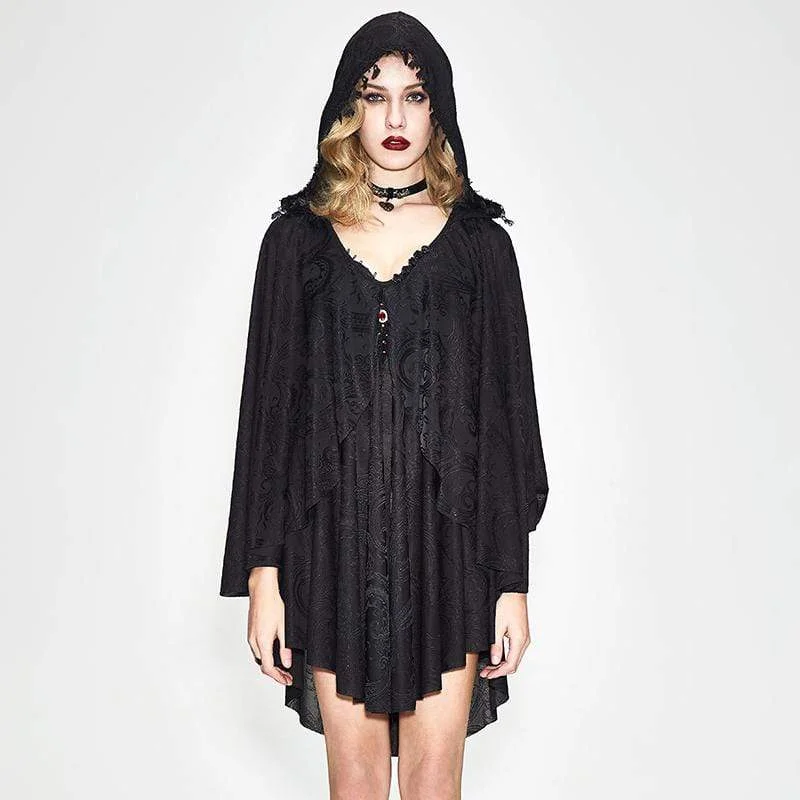 Mini Dresses with intricate beadwork-Women's Short Hooded Goth Dress