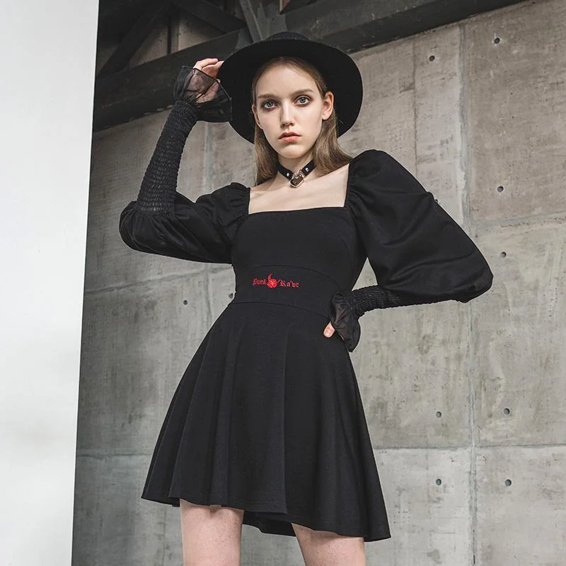 Mini Dresses for a stylish night out-Women's Square Collar Leg-of-mutton Sleeved A-line Dresses