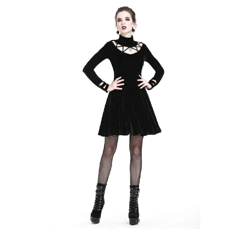 Mini Dresses for an unforgettable night out-Women's Velour Short Black Dress