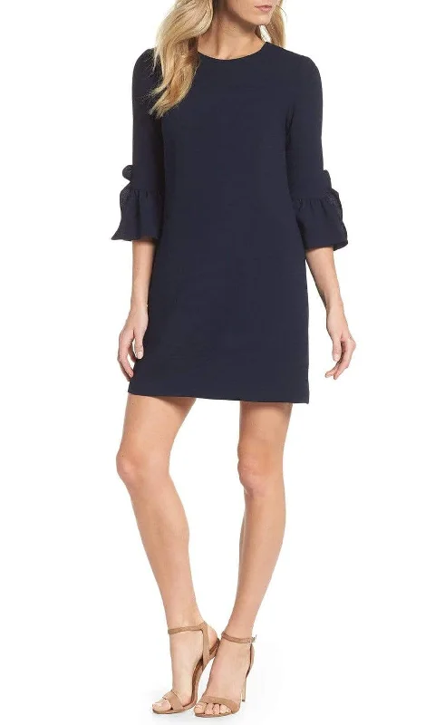 Mini Dresses for casual evening dinners-Maggy London - G3079M Flounce Quarter Sleeve Column Mini Shift Dress