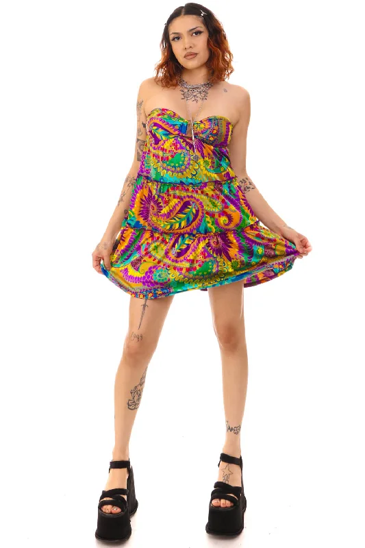 Mini Dresses with floral embroidery-Vintage Y2K Rampage Paisley Tube Mini Dress - XS/S