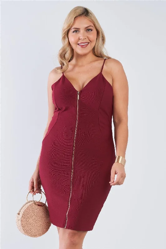 Mini Dresses for the perfect summer dress-Plus Size V-Neck Zip Up Bodycon Mini Dress