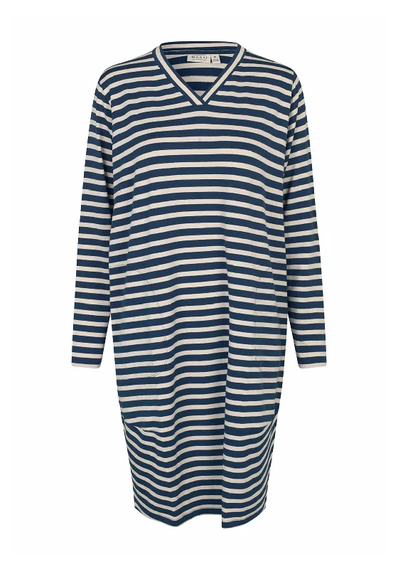 Mini Dresses for a formal luncheon-Masai Nakoa Striped Mini Dress, Blue and White