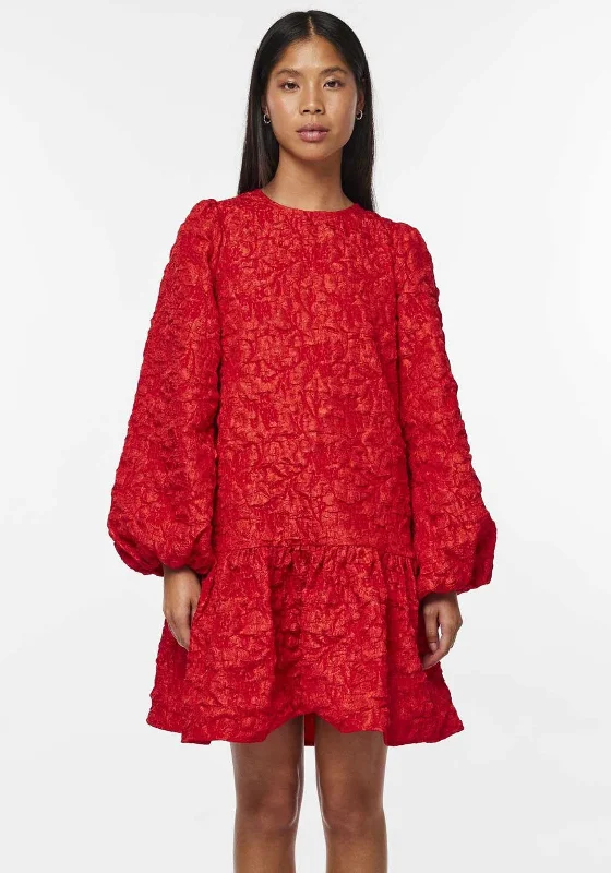 Mini Dresses for a fashionable flair-Pieces Gretchen Puff Sleeve Mini Dress, Red