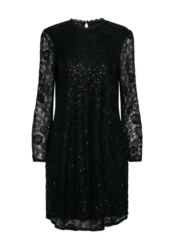 Mini Dresses for casual nights out-Pieces Colline Lace Sequin Mini Dress, Black